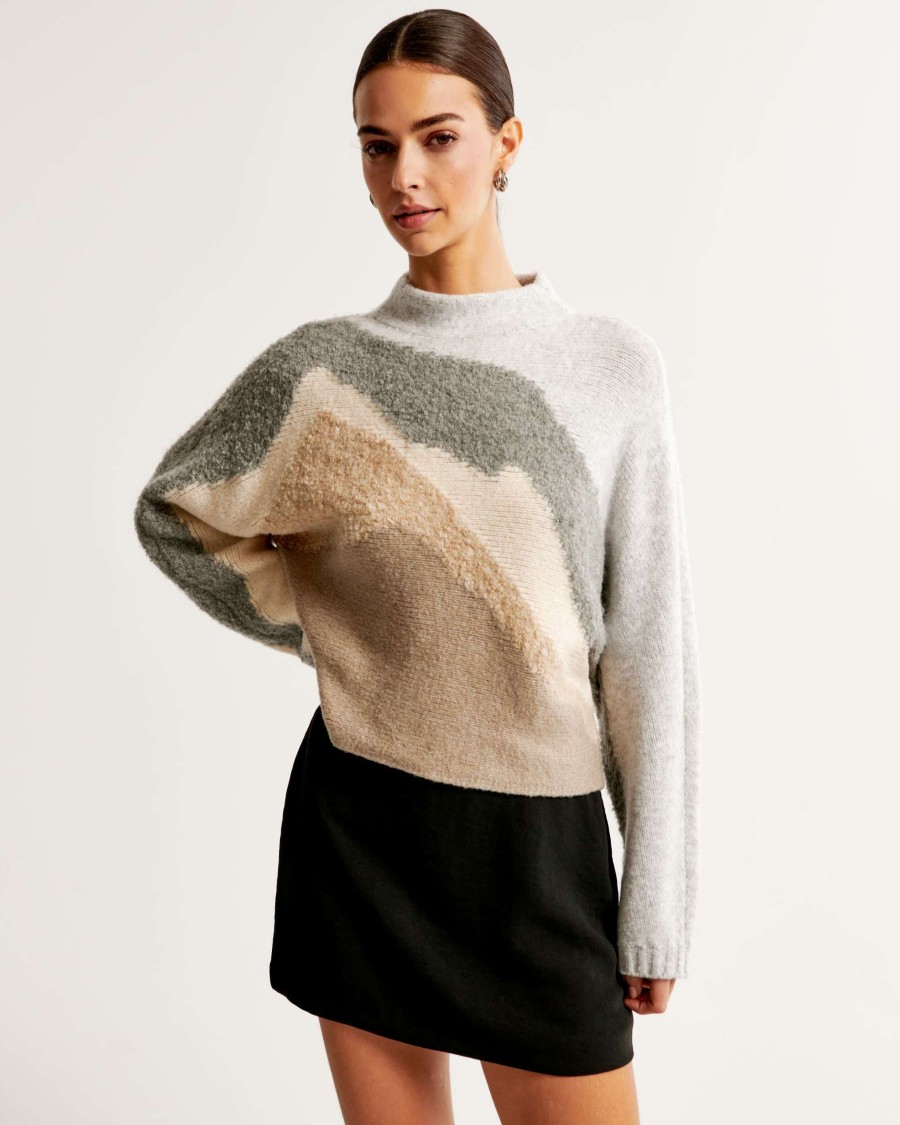 Clothing * | Abercrombie & Fitch Featured Intarsia Mockneck Dolman Sweater