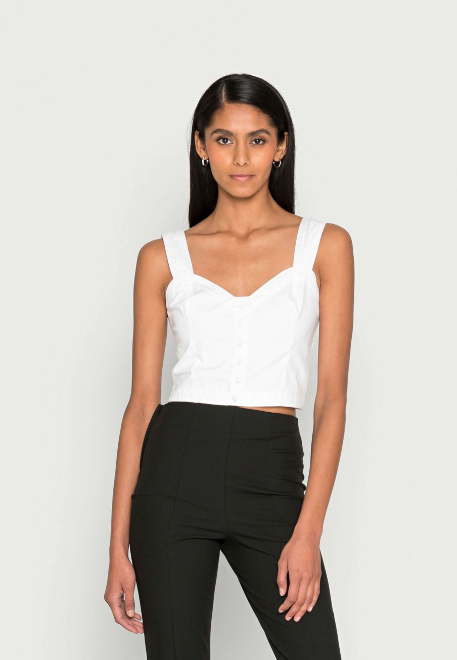 Clothing * | Bare Slim Button Thru Poplin Top Abercrombie & Fitch Top Selling