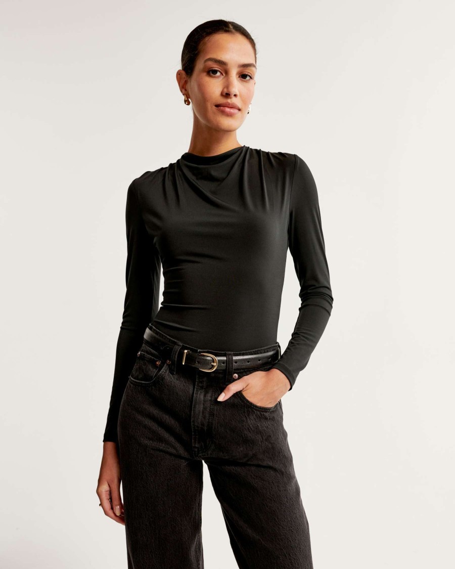 Clothing * | Abercrombie & Fitch Official Long-Sleeve Cowl Neck Bodysuit