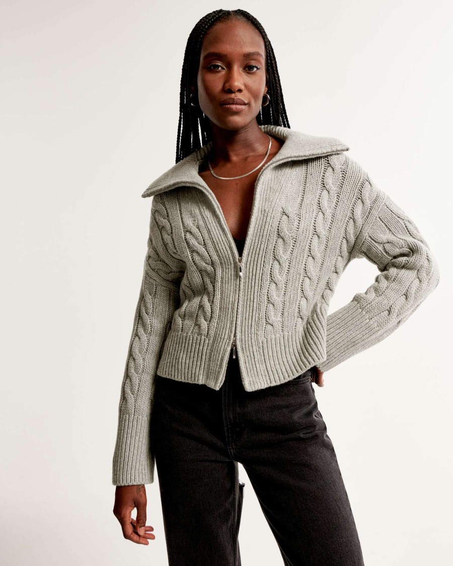 Clothing * | Abercrombie & Fitch Top Selling Merino Wool-Blend Collared Full-Zip Sweater