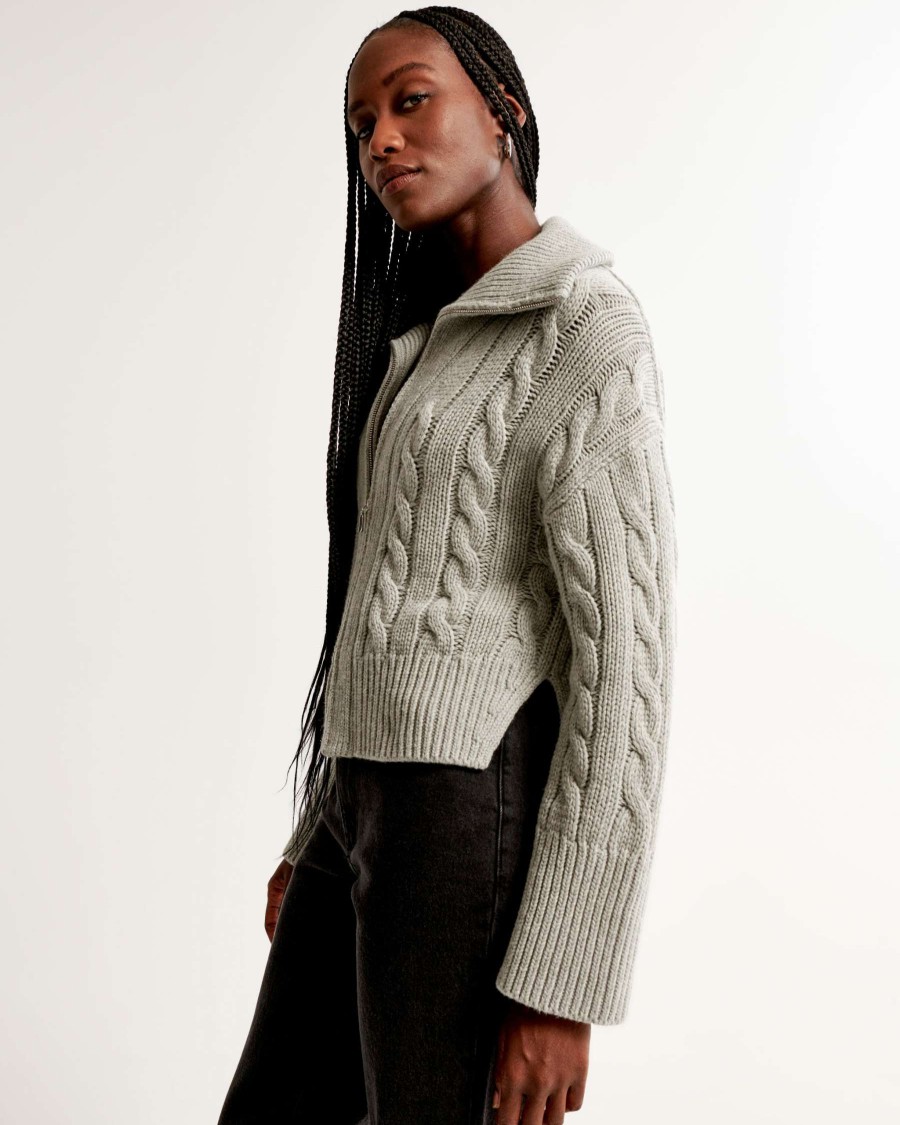 Clothing * | Abercrombie & Fitch Top Selling Merino Wool-Blend Collared Full-Zip Sweater