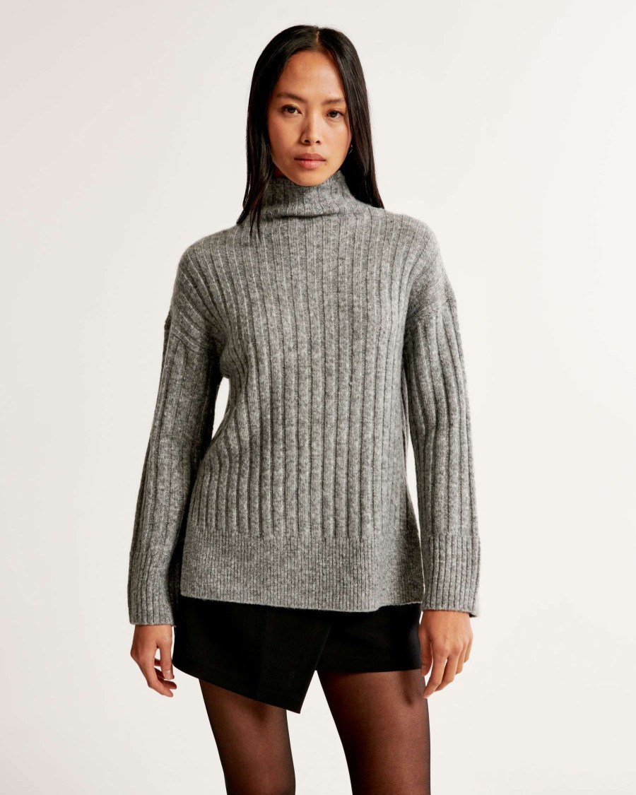 Clothing * | Abercrombie & Fitch 100% Guarantee Long-Length Ribbed Funnel Neck Sweater