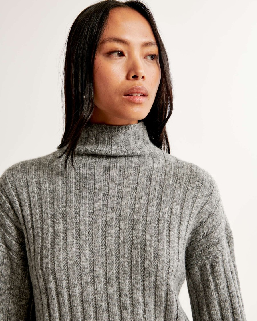 Clothing * | Abercrombie & Fitch 100% Guarantee Long-Length Ribbed Funnel Neck Sweater