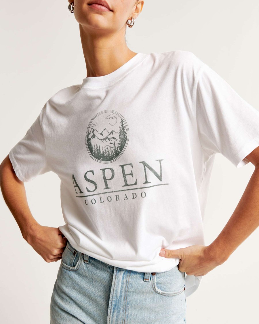 Clothing * | Abercrombie & Fitch Top Selling Oversized Boyfriend Aspen Graphic Tee